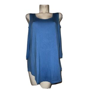 JM Collection Women's Blue Cold Shoulder Tunic Top Size L